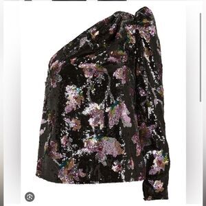 NWT- Self-Portrait Midnight Bloom One Shoulder Top Size 8 Brand New Sequined Top